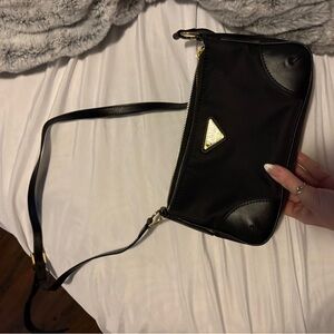 Prada Black Leather Crossbody with Gold Zipper